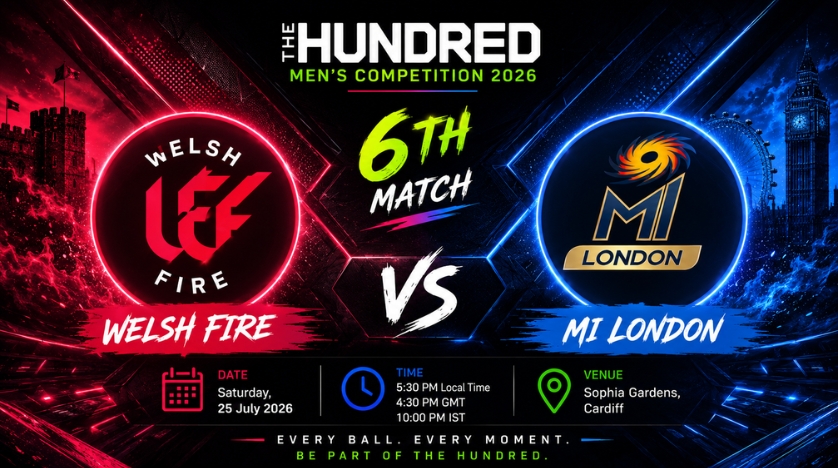 Welsh Fire vsWelsh Fire vs Mi London, 6th Match, The Hundred Men's Competition 2026 Mi London