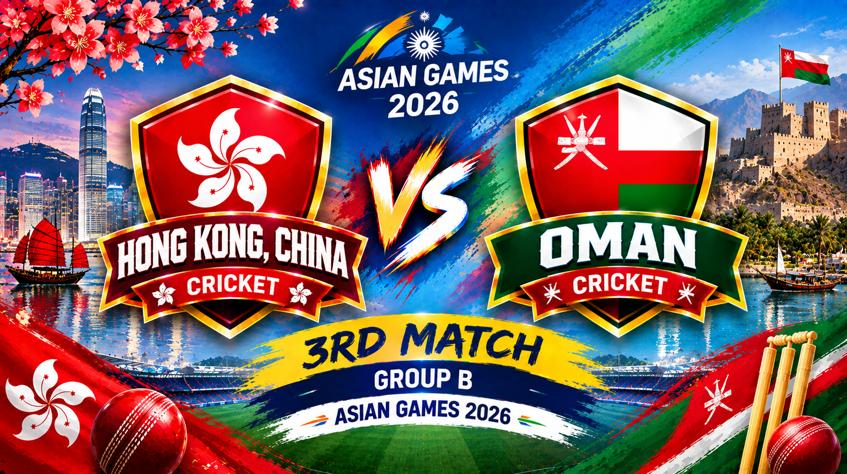 Hong Kong, China vs Oman, 3rd Match, Group B, Asian Games 2026