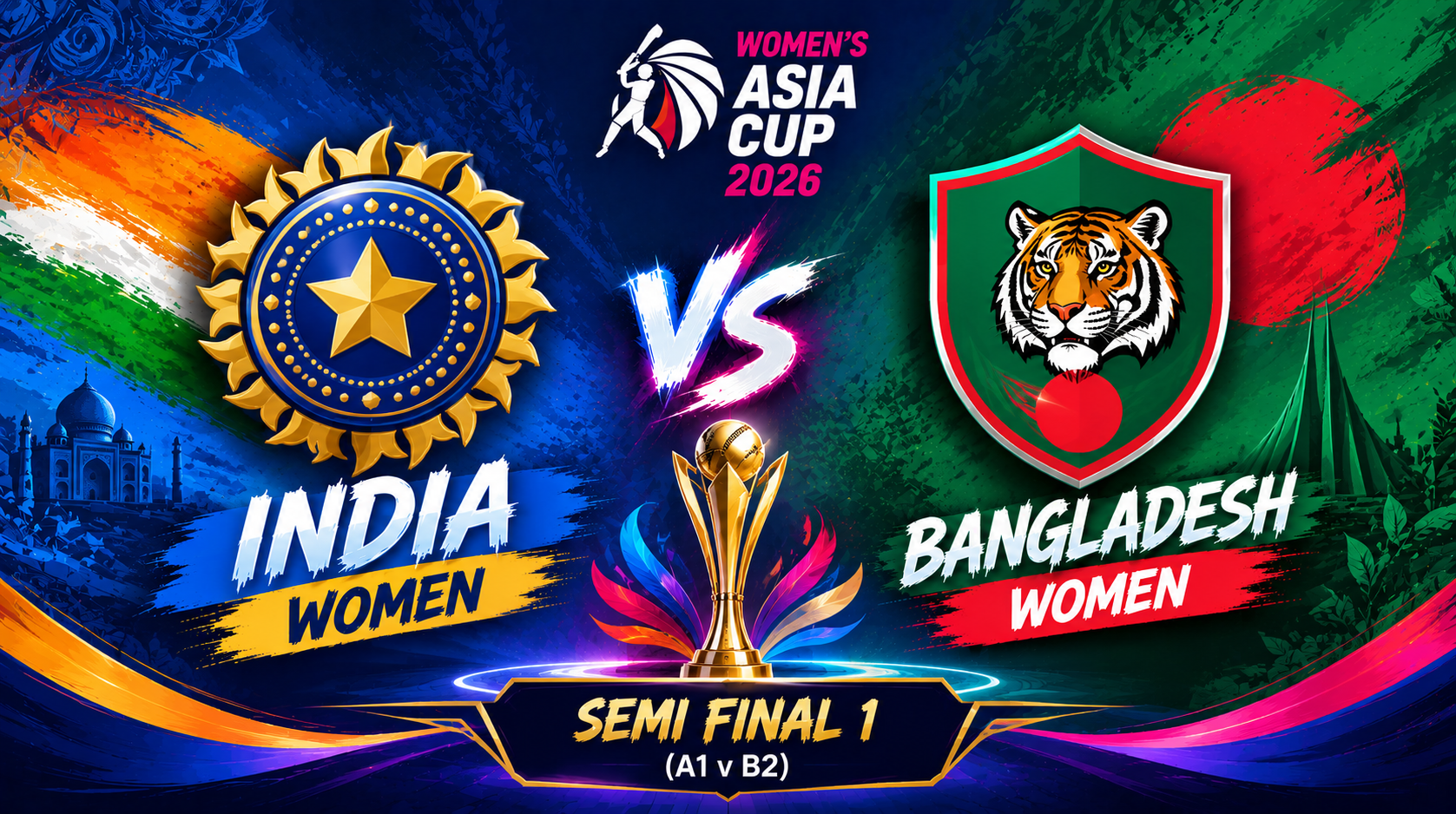 India Women vs Bangladesh Women, Semi Final 1 (A1 v B2), Women's Asia Cup 2026 