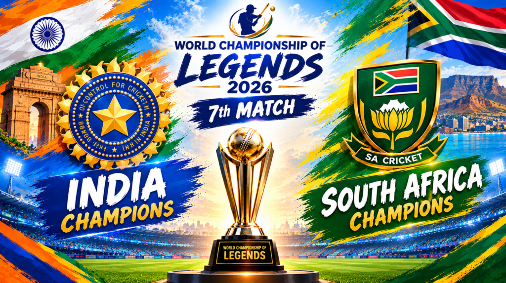 India Champions vs South Africa Champions, 7th Match, World Championship of Legends 2026