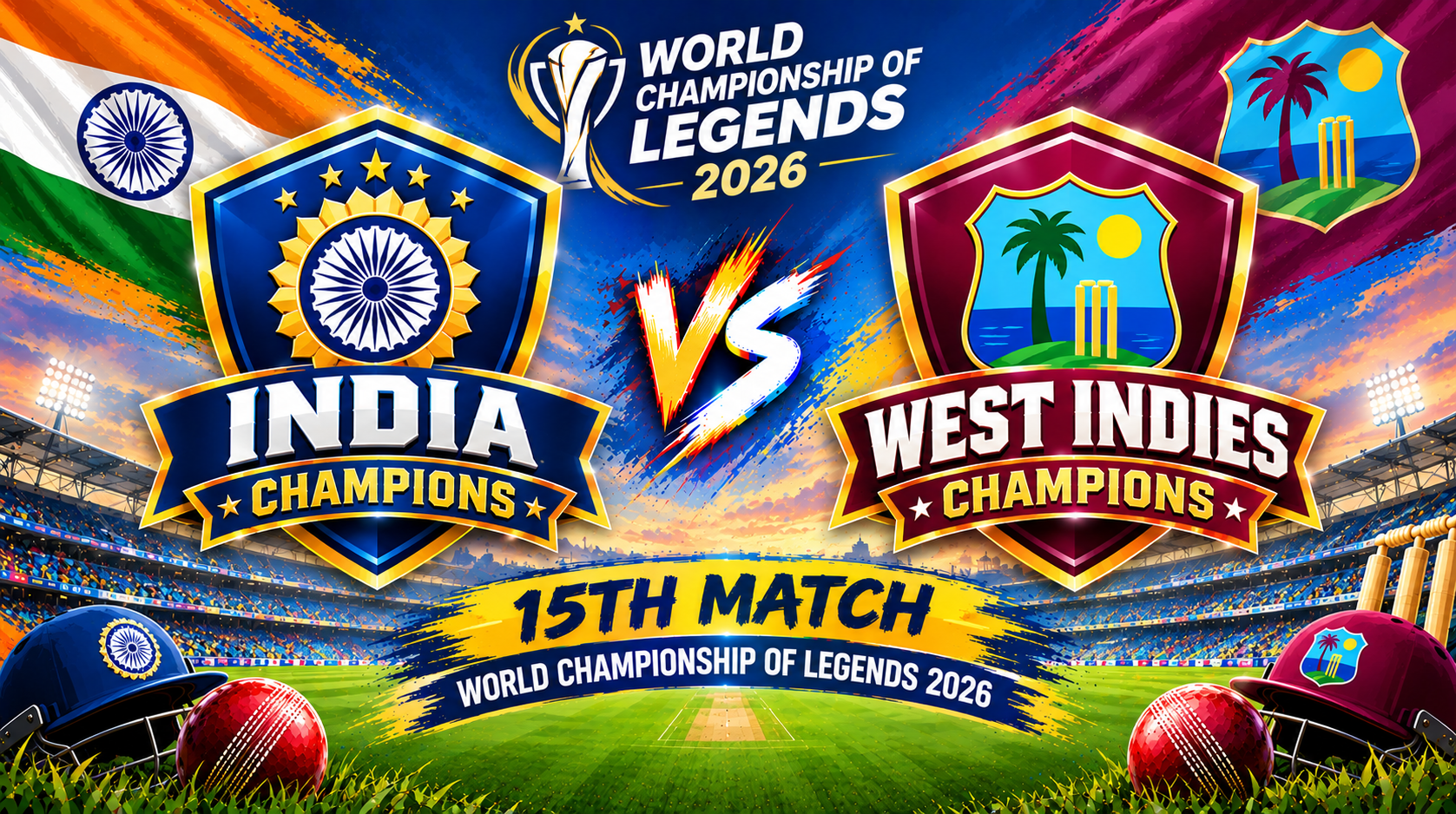 India Champions vs West Indies Champions, 15th Match, World Championship of Legends 2026 