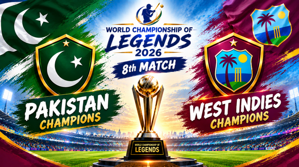 Pakistan Champions vs West Indies Champions, 8th Match, World Championship of Legends 2026