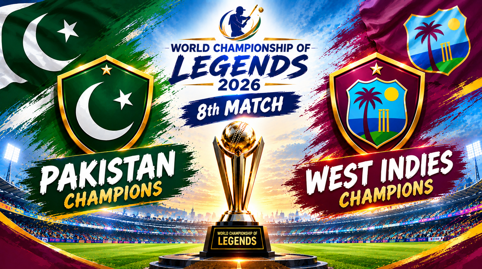 Pakistan Champions vs West Indies Champions, 8th Match, World Championship of Legends 2026 